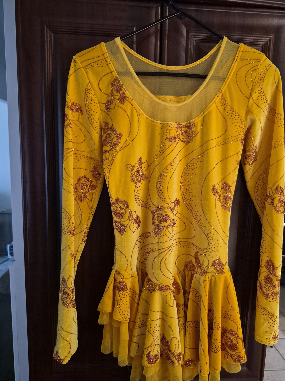 Adult Large Bright Yellow Floral Ruffle Skating Dress Mondor